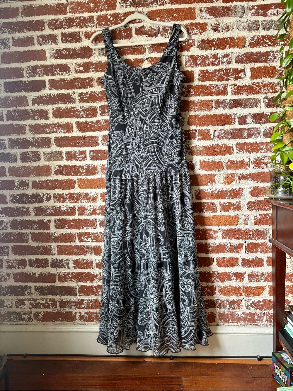 Nine West Black & White Paisley Tiered Maxi Dress